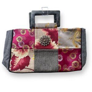 Artisan Designer Handbag By Niznik Asian Fabric Patchwork Clutch Jeweled Clasp
